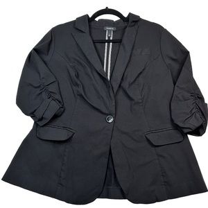Torrid Single Button Blazer Jacket Womens Size 1 Ruched Sleeve Black Lightweight